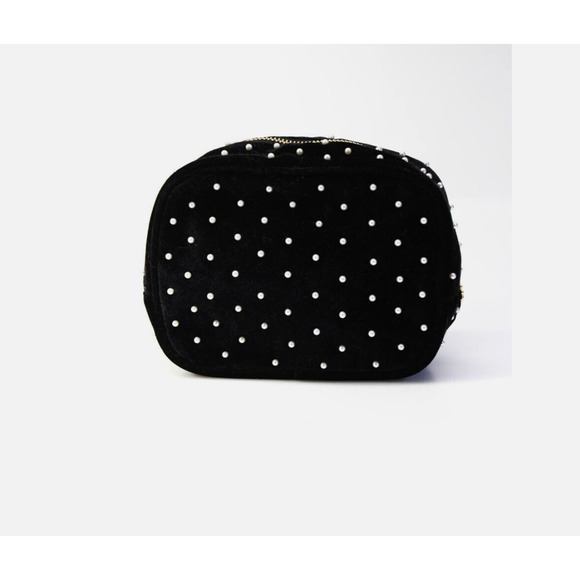 Lele Sadoughi Black Velvet Pearl Embellished Essentials Pouch NWOT - Picture 2 of 10